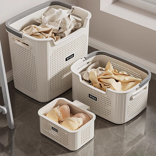 Mud quality dirty clothes basket dirty clothes storage basket household dirty clothes basket laundry basket bathroom bathroom clothes artifact laundry basket large + medium + underwear basket cream white