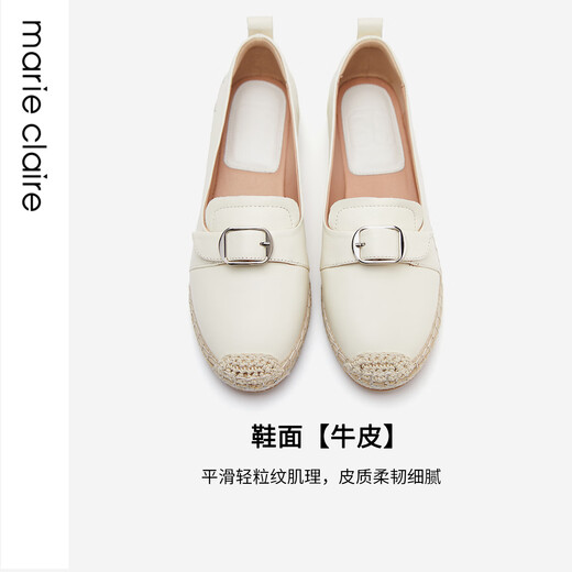 MARIE CLAIRE2024春新款简约耐走一脚蹬单鞋针扣渔夫鞋554-11162 陶瓷乳白554-11162 35