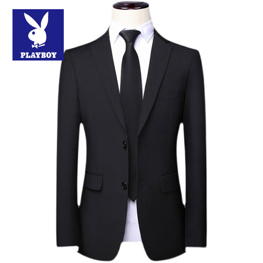 Playboy Suit Men's Business Professional Formal Wear Small Suit Men's Wedding Groom Work Spring Autumn Slim Jacket Men's Double Button Black (Suit + Pants) L (170)