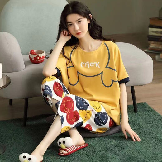 Le nouveau pyjamas de Modal pour les femmes en été en été à manches courtes et à manches courtes de grande taille de grande taille pour des vêtements de maison décontractés pantalons courts courts: 679 Bourse mignon XL recommandée 115-125jin [Jin est égal à 0,5 kg]