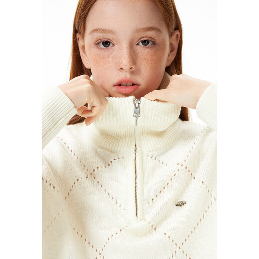 Elle Kids Kids's Clothing French Stand Collar Collar Media cremallera para niños y niñas suéteres de jarro suelto hueco de blancos 150