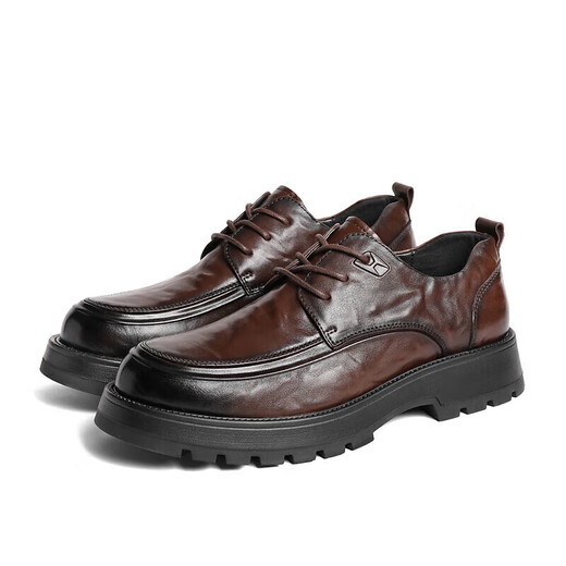 [90% new] Belle pleated business leather shoes for men 24 spring new cowhide thick-soled formal shoes A1422AM4 black-single 42