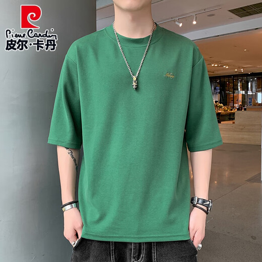 Pier Cardin men's T-shirt round neck loose simple centre-sleeved T-shirt summer new casual half-sleeved top burgundy QD659 medium 2XL