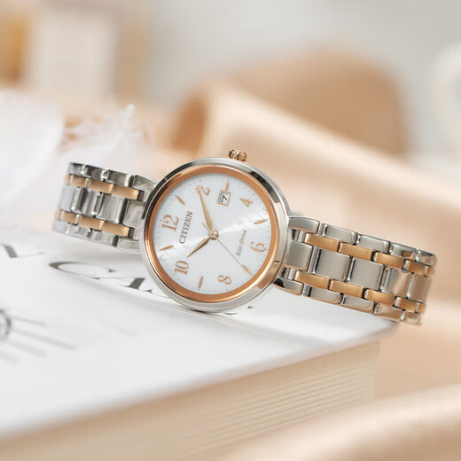 CITIZEN Eco-Drive Movement Gold Steel Band Fashion Calendar Waterproof Women's Watch EW2696-84A