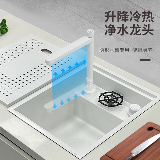 韦普纳米304不锈钢隐形水槽隐藏式小单槽洗菜盆岛台水吧台洗杯器水池 4839H翻盖水槽+升降冷热龙头