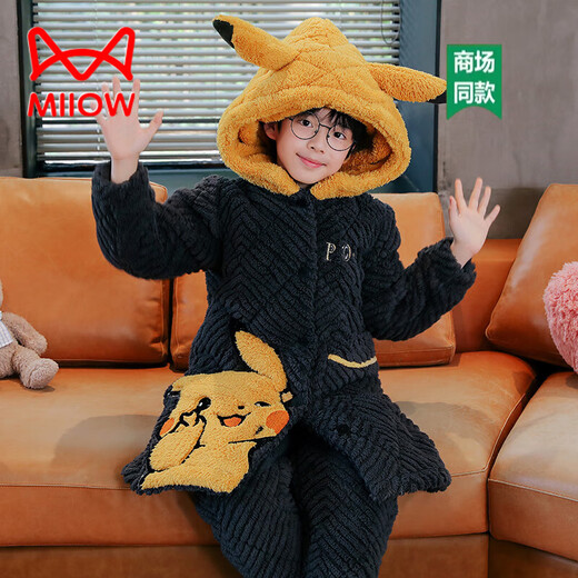 猫人（MiiOW）男童中大童亲子加厚秋冬长毛绒夹棉卡通可爱舒适可外穿家居服套装 01E9926皮卡丘 成人M（高155-160CM，体重75-100斤）