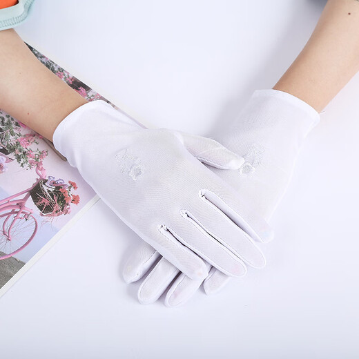 SKONWAT spring and summer elastic thin spandex embroidered flowers women's sun protection gloves driving anti-wear square dance performance Chinese New Year big red equal size