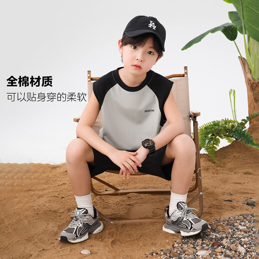 Zuoxi Boys Vest Summer Pure Cotton 2025 Новая детская футболка без рукавов Top Boys Одежда Black 140