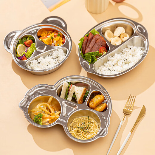 
COOKSS Baby meal plate baby supplementary food bowl 304 stainless steel children's tableware divided into lunch boxes