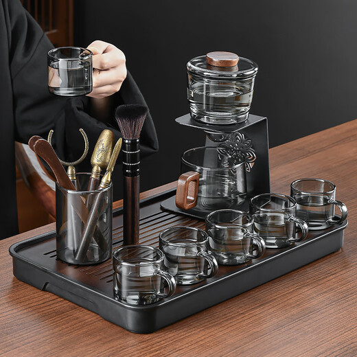 Zhengyang Lazy Automatic Glass Tea Set Home Light Luxury High-end Teapot Office Kung Fu Tea Cup 2024 New Automatic (Interesting) Ash Single Host