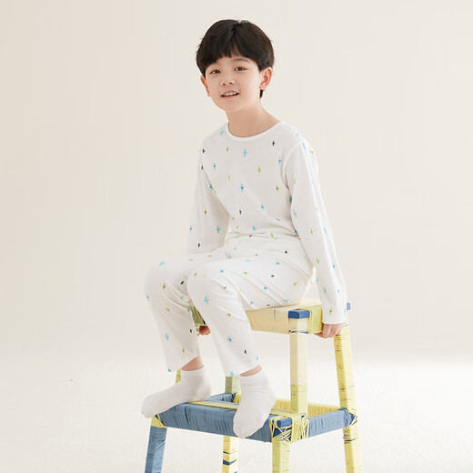 Hongdou Kinderpyjamas Jungen und Mädchen Hauskleidung reine Baumwoll-Langarmhose Anzug Frühling und Sommerauszug Klimaanlage J3271 160