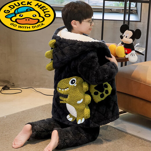 G.DUCKKIDS小黄鸭皮卡丘儿童睡衣男童冬季珊瑚绒加厚中大童三层夹棉法兰绒家 【三层夹棉】LDR9922皮卡丘 14码【高125-135CM重45-50斤】(1