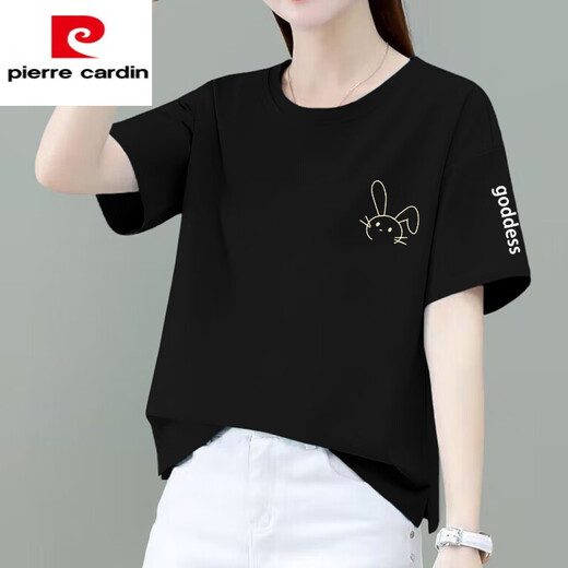 Pierre Cardin pur, style mince d'été en coton, haut d'âge décontracté du ventre lâche pour femmes, tempérament à manches courtes et t-shirt polyvalent, bordeaux-yb674 l recommandé 110-120jin [Jin est égal à 0,5 kg]
