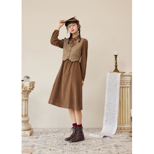 Zihan (ZIHAN) Zihan Maillard retro plaid vest dress two-piece women's autumn suit skirt coffee color S