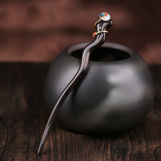 Meng Junchen black sandalwood hairpin snake-shaped safe buckle hairpin women's Hanfu hairpin hairpin creative Valentine's Day gift safe buckle black sandalwood hairpin