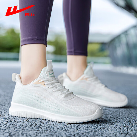回力女鞋夏季透气网面鞋女百搭休闲运动鞋女舒适健步鞋子女 白绿38