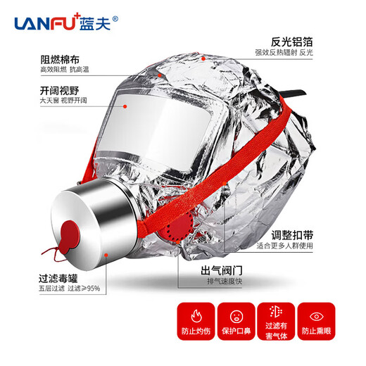 Lanfu fire escape mask national silicone standard 3C certified filtering fire self-rescue respirator smoke-proof rubber mask 3C certified silicone fire mask-10 pieces