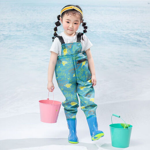 Shanye children's water play one-piece waders kindergarten waterproof clothes for catching the sea children's rain boots men and women fishing rain pants beach children's pink overalls with pockets size 21/27 (shoe inner length 14.5cm)