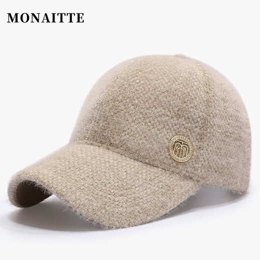 MONAITTE hat women's new versatile face-showing small plush thickened warm peaked cap winter casual fashion trendy brand baseball cap khaki (marked I-2) adjustable 55 to 60 cm