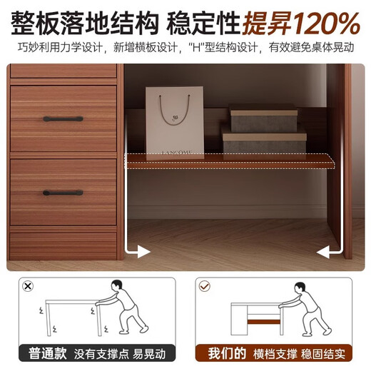 LOVEHOODCAT Dressing Table Bedroom Dressing Table and Cupboard Integrated 2025 New Storage Mirror Bedroom Light Luxury High-end Dressing Table Bonus ~ Free Dressing Stool | Ancient Sandalwood Color Four-drawn Round Mirror