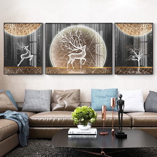 Little Lulin Living Sala Decorating Pintura de color negro, blanco y gris pintura colgante Sofá Muro Mural moderno de pared de pared oeste simple pintura de alces