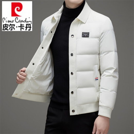 皮尔卡丹（pierre cardin）品牌服男士冬季2025新款休闲保暖面包服潮流针织翻领外套男装 A9197白色 M 170
