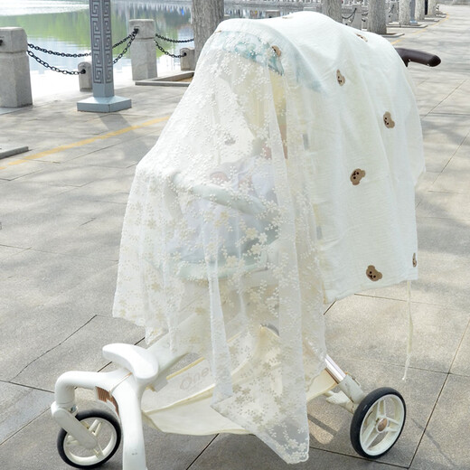CLCEY Stroller Mosquito Net Windproof Universal Baby Walking Artifact Seat Cushion Safety Seat Mat Stroller Fan Baby Stroller Accessories Sun Shade Anti-mosquito Flying Net Mosquito Net Embroidered Bear Free Shipping Insurance