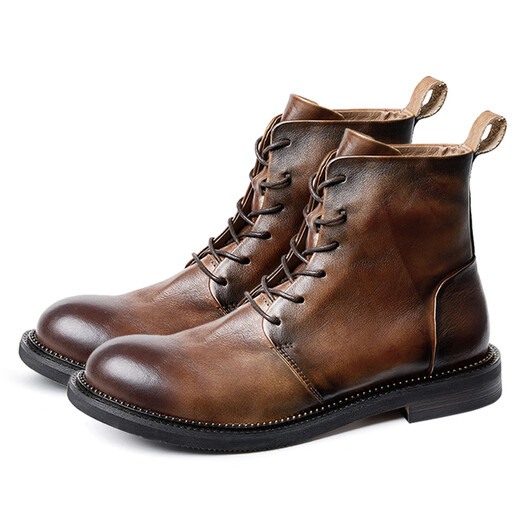 Banbidilun Martin Boots Herrenschuhe Herbst und Winter Neue echte Leder Chelsea Herrenstiefel Herren Retro High Top Motorrad -Motorrad -Kowidstiefel Braun/Single -Layer 41 Standard Lederschuhgröße