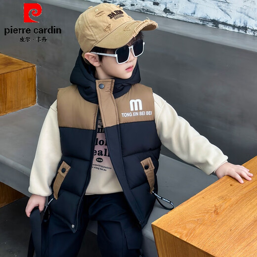 Pierre Cardin Children's Vest Winter 2025 New Boys' Down Cotton Vest Western Style Baby Autumn and Winter Thickened Outer Vest Black 150 cm