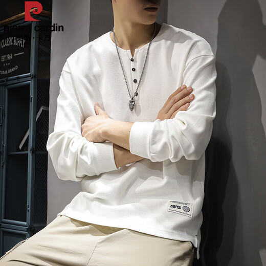 Pierre Cardin autumn and winter heavyweight inner wear men's long-sleeved T-shirt loose large size American fashion brand top Henry collar bottoming shirt sweatshirt white M suitable weight 90-130Jin Jin is equal to 0.5 kg