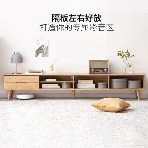 Genji Muyu solid wood TV cabinet modern simple oak storage cabinet TV wall small apartment living room log floor cabinet log