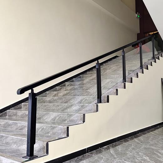 
Jin Risheng (FSJRS) stainless steel stair handrail tempered glass guardrail indoor and outdoor custom balcony column household simple railing High temperature painted matte black 1050 high-staircase thickened standard-1 column