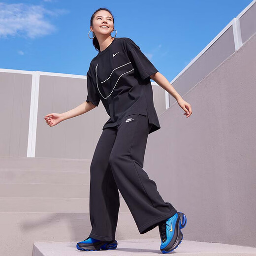 Nike women's mid-waist wide-leg sweatpants spring thin velvet knitted casual embroidery NIKE CLUB FB2728 010 black/white M