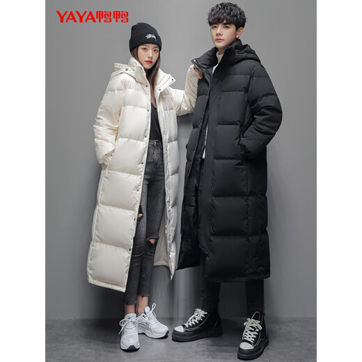 鸭鸭（YAYA）反季羽绒服男女同款冬季长款过膝加长加厚情侣款极寒外套新国标D 黑色-男 2XL /175