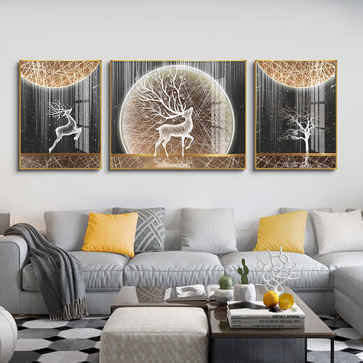 Little Lulin Living Sala Decorating Pintura de color negro, blanco y gris pintura colgante Sofá Muro Mural moderno de pared de pared oeste simple pintura de alces