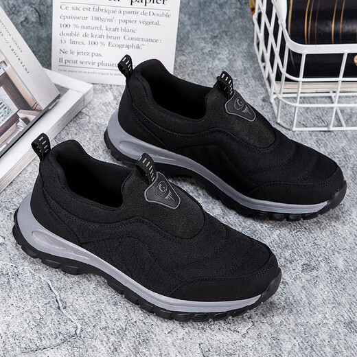 Zunshi pipe elderly shoes men's summer breathable non-slip soft sole dad shoes middle-aged and elderly walking shoes comfortable mesh mother shoes 9207 black men's style 39