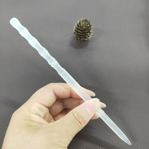 Lingchuan Xiuyu bamboo hairpin, classical style jade hairpin, purely handmade, transparent material