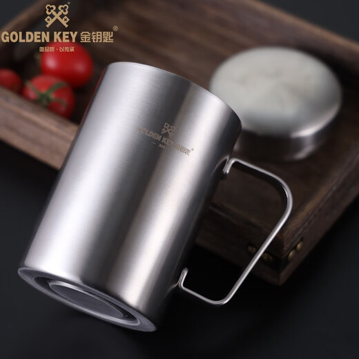 GOLDEN KEY 304 stainless steel double-layer insulated water cup with lid 500ml tea cup anti-scalding men's and women's office cup GK-SB500G-Z