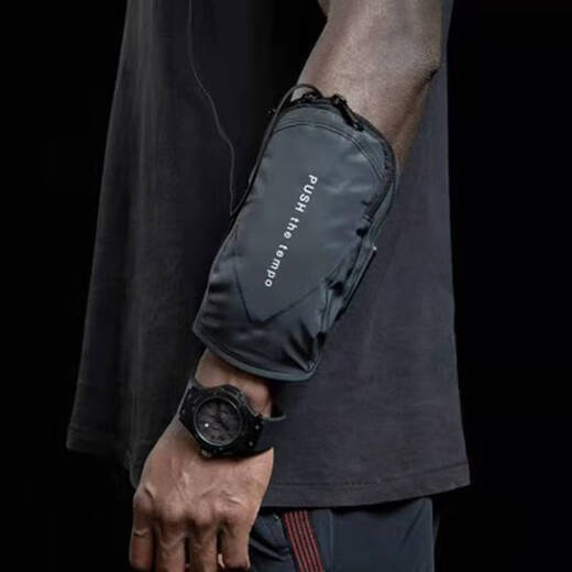 Yangpeng running mobile phone arm bag for men and women, outdoor universal ultra-light sports strap mobile phone arm sleeve wrist bag, black with red