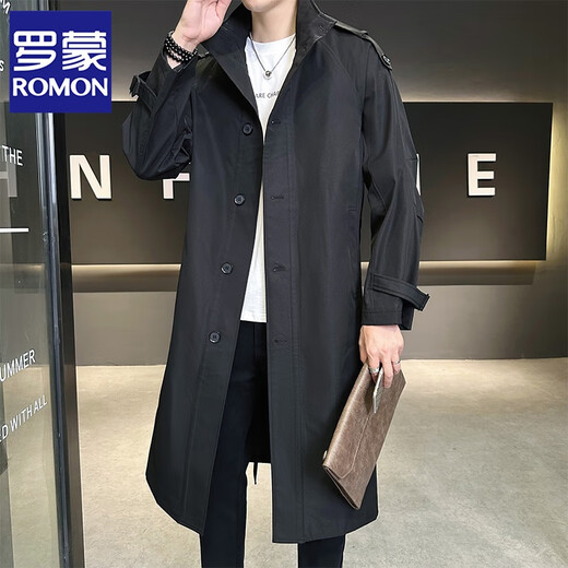 罗蒙（ROMON）卡其色风衣外套男秋冬中长款早秋薄款宽松休闲立领克鲁苏文职大衣 卡其色 L 【建议160斤以内】