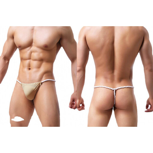 
Wenshiou Sexy Thong Men's Sexy Underwear Mini Thin Strap Thong Ice Silk Butt Lifting Teeth C-shaped One-piece Thin Ice Silk Black M European Size (1.9-2.2 feet)