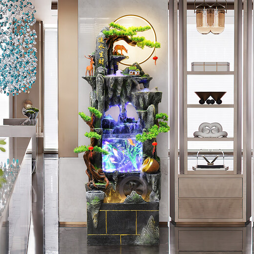 Yinqiang large rockery flowing water fountain ornaments floor-standing living room office feng shui wheel alpine circulation waterscape decoration 9923 small [height 108cm]