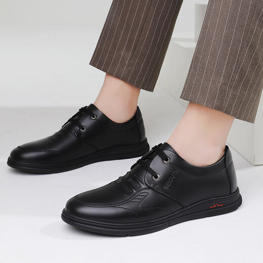 Nordic (BEIOUTU) leather shoes men's business casual leather shoes British lace-up comfortable soft-soled leather shoes 7081 black 40