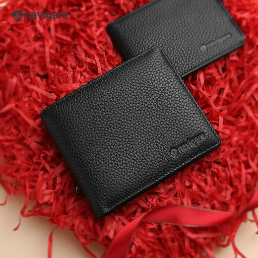 NAVIGARE Italian small sailboat wallet genuine leather short casual wallet driver's license card bag birthday gift gift black - no driver's license first layer cowhide (counter gift box)