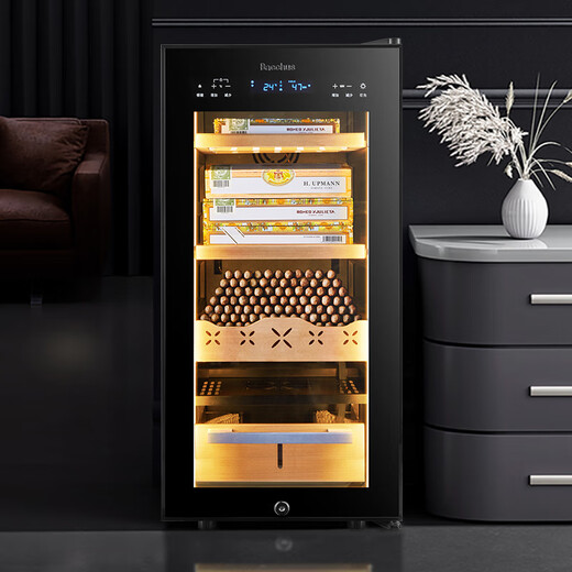 Bacchus Cigar Cabinet Temperature and Humidity Control Constant Temperature and Humidity Control Humidifier Box Mini Small Household Solid Wood Cedar Wood Inlaid Alcohol-raised Bare-raised Red Wine Cigars Air-cooled and Frost-free Clean Ammonia + WIFI + Frequency Conversion 400-500 Count 83L