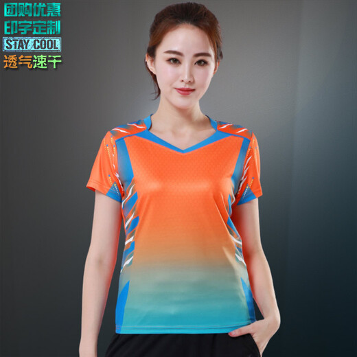 Event Wei Badminton Clothing Tops Men's and Women's Sportswear Sweat-wicking Summer Short-Sleeved Couple Badminton Clothes Women's 3891B Orange Tops XL