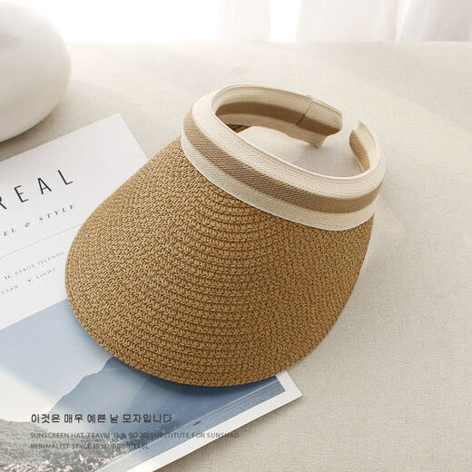 Hedon Straw Hat Women Beach Summer Top Histón vacío Mujer protector solar Sol Gat Sun Sol Style Cilindro de cabello de béisbol Cilindro KT-3524 [Top de tejido de sello]-Black