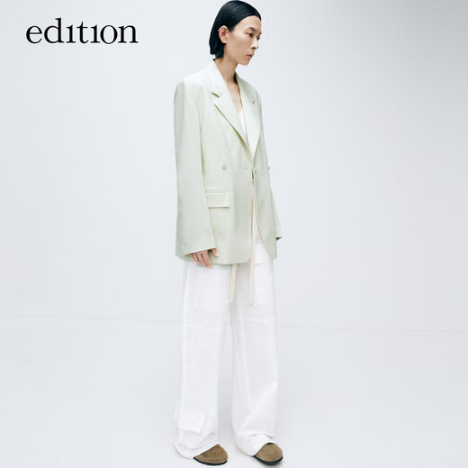 Edition suit jacket spring new old money style wool worsted waist commuting female gentleman suit elegant white green S 160