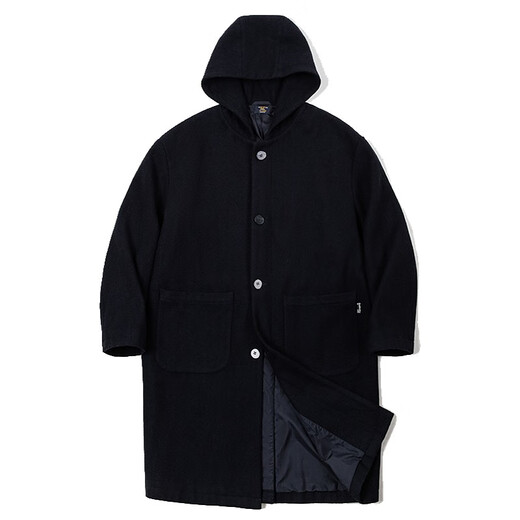 Maden Workwear American retro college style wool woolen coat hooded warm mid-length wool jacket men's winter navy blue M (170)