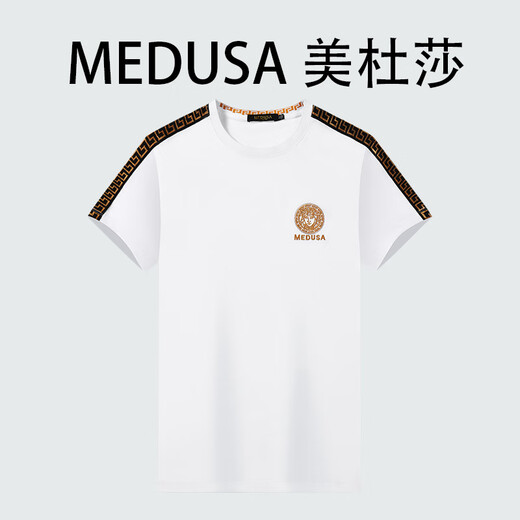 美杜莎短袖T恤男男装夏季新款男士短袖刺绣潮流时尚休闲体恤9909 黑色 薄款 2XL